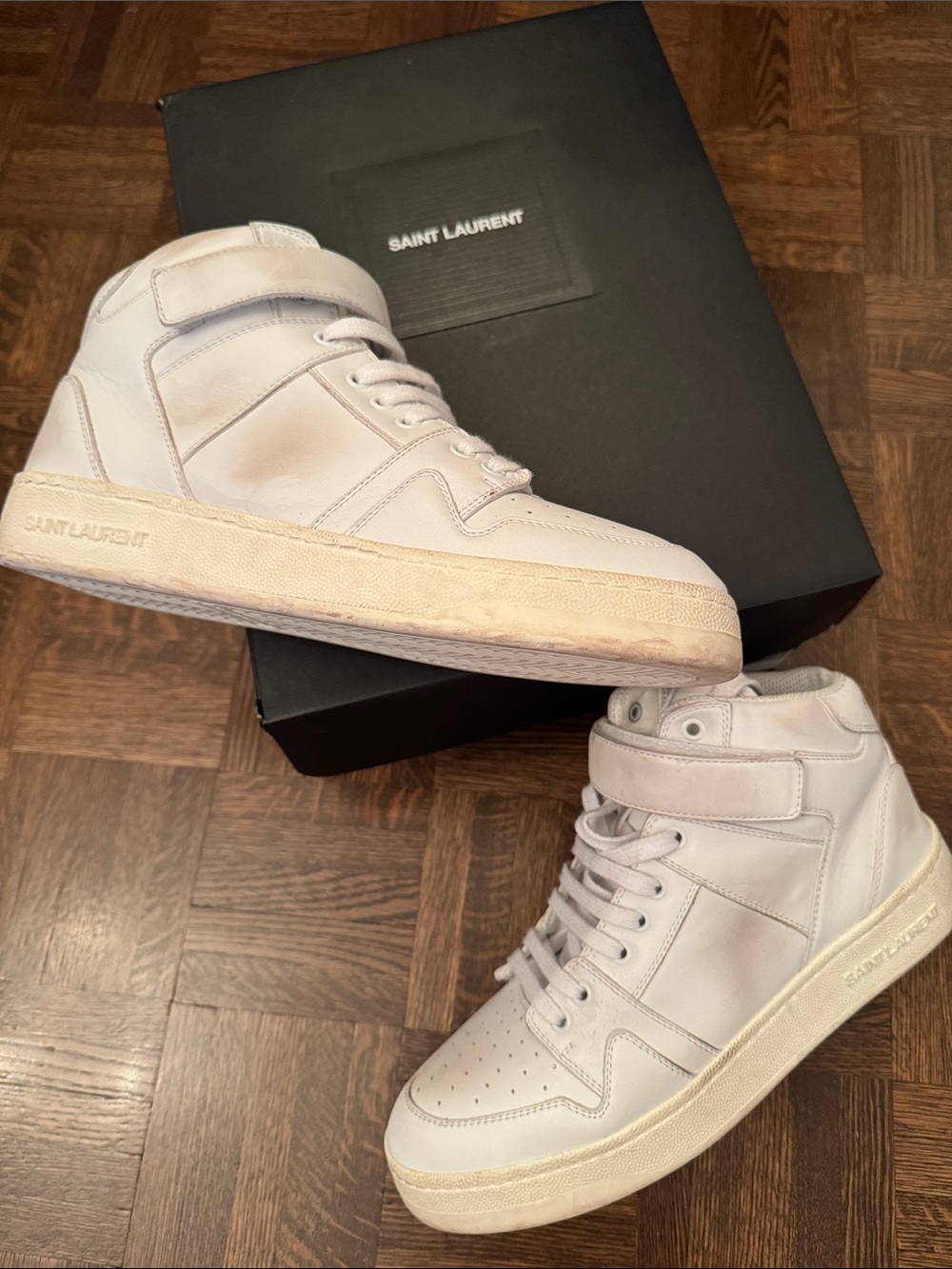 Saint Laurent White distressed High-Top Leather Sneakers size 42